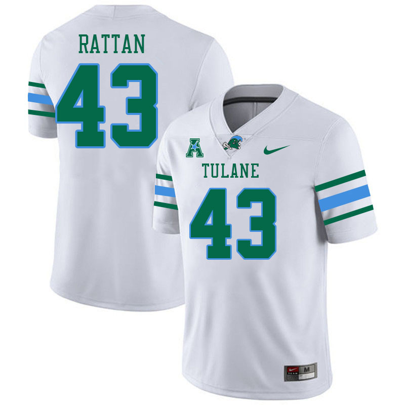 Tulane Green Wave #43 Rishi Rattan College Football Jerseys Stitched Sale-White